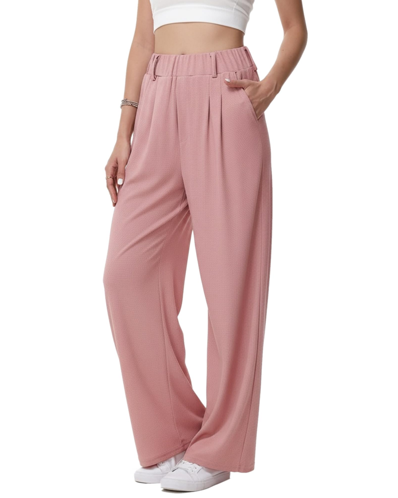 Blythe Pantalon Palazzo Femme – Taille Haute Élastique Jambes Larges avec Poches