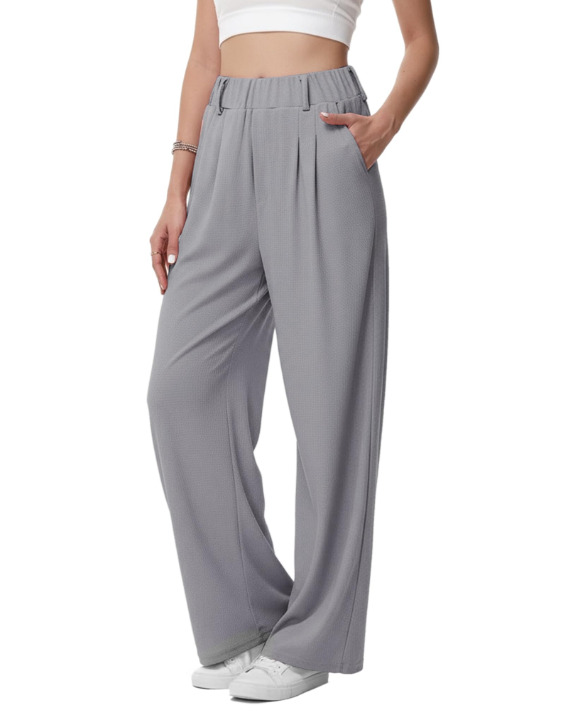 Blythe Pantalon Palazzo Femme – Taille Haute Élastique Jambes Larges avec Poches