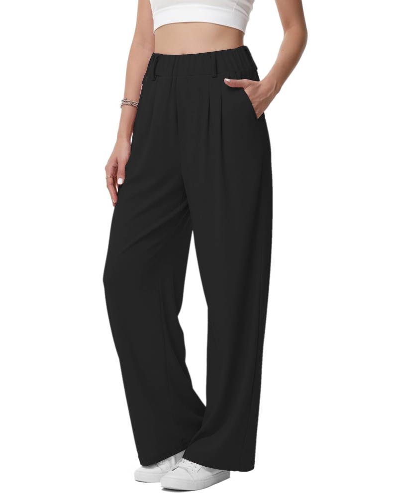 Blythe Pantalon Palazzo Femme – Taille Haute Élastique Jambes Larges avec Poches
