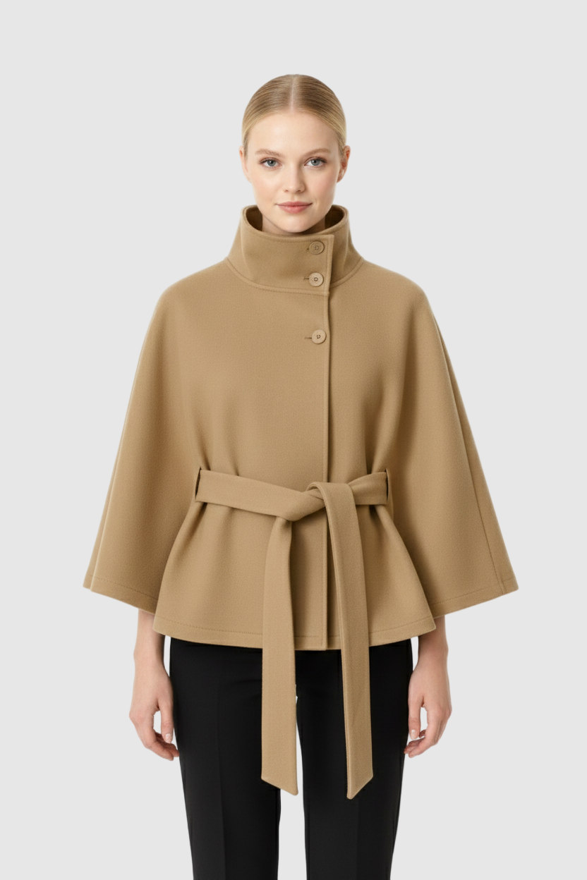 Ivanna Manteau Laine Femme – Col Haut Élégant avec Ceinture Amovible & Coupe Décontractée