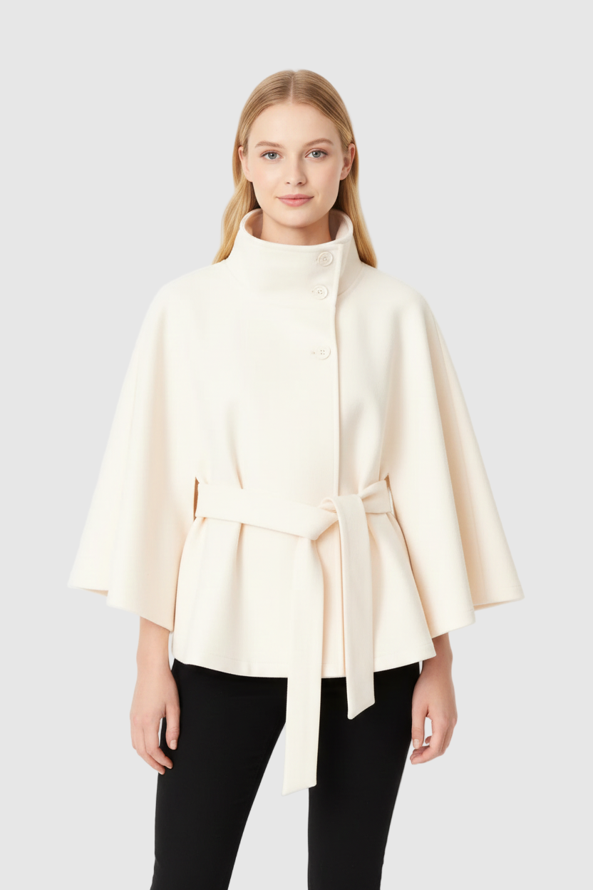 Ivanna Manteau Lana Mujer – Cuello Alto Elegante con Cinturón Desmontable y Corte Casual