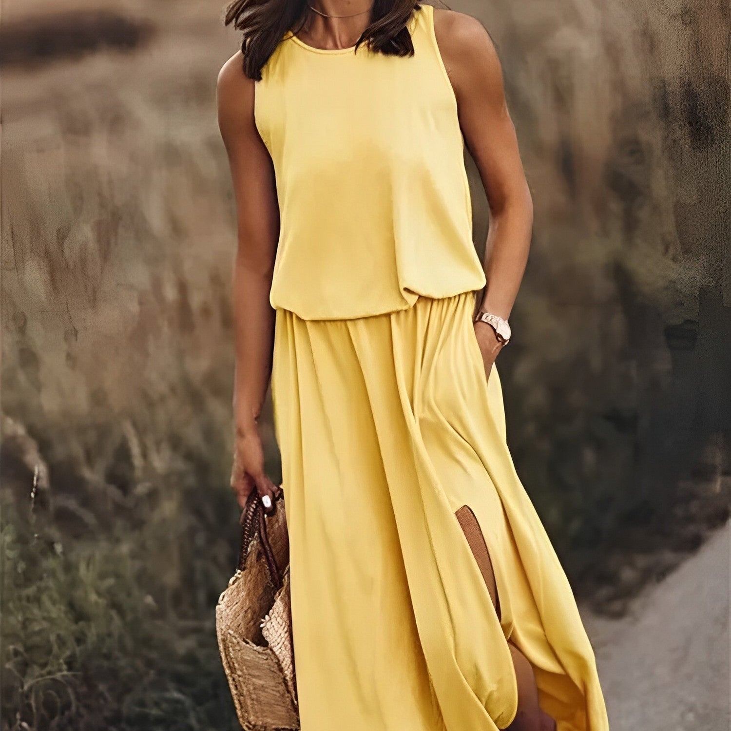 Gianna Long Dress Woman – Retro Sleeveless Dress with Airy Cut & Summer Style