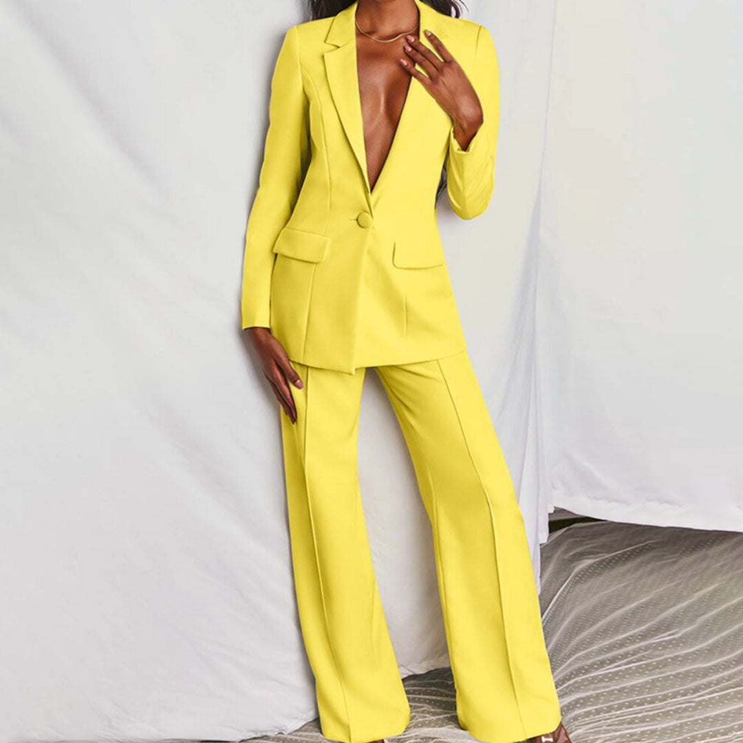 Aitana Ensemble Femme Sacou & Pantalon – Ținută Șic cu Pantaloni Largi pentru Birou & Evenimente