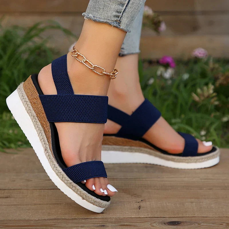 Anna Plateau Sandalen Dames – Elastische Bandjes & Comfortabele Zomersandalen met Stijlvolle Look