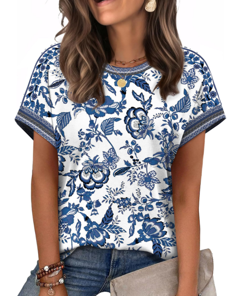 Zaria Top Femme – Tricou casual chic cu guler rotund, croială lejeră și mâneci scurte de vară