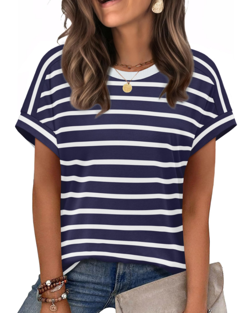 Zaria Top Femme – Tricou casual chic cu guler rotund, croială lejeră și mâneci scurte de vară