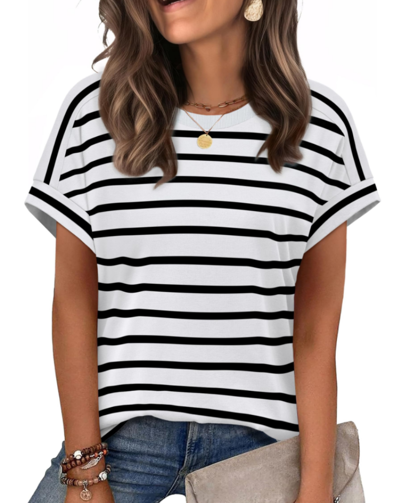 Zaria Top Femme – Tricou casual chic cu guler rotund, croială lejeră și mâneci scurte de vară