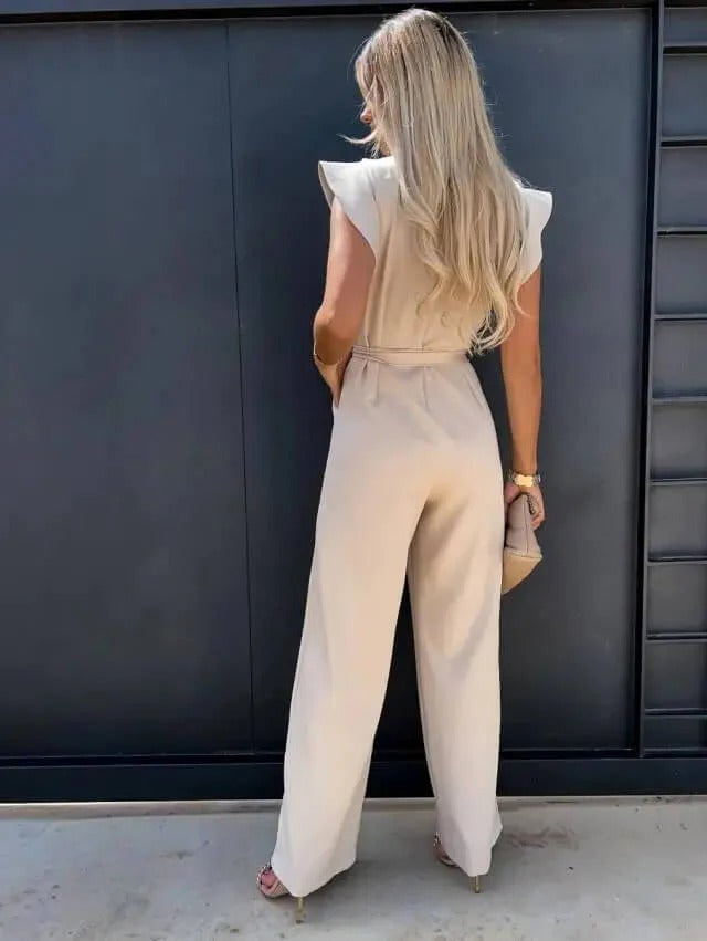 Jessy Combinaison Femme – Jumpsuit Large à Manches Papillon & Ceinture Taille Structurée