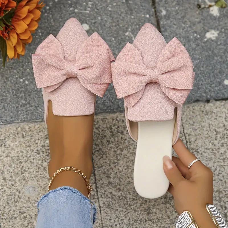 Mules Femme Dani – Elegant Flat Slippers with Pointed Toe and Bow for Daily Comfort