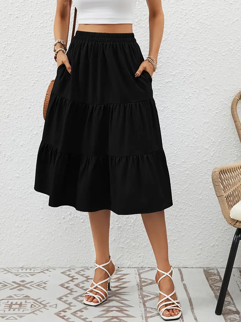 Jupe Fleurie Femme Zia – Coupe Évasée en A avec Poches, Légère pour le Printemps & l'Été