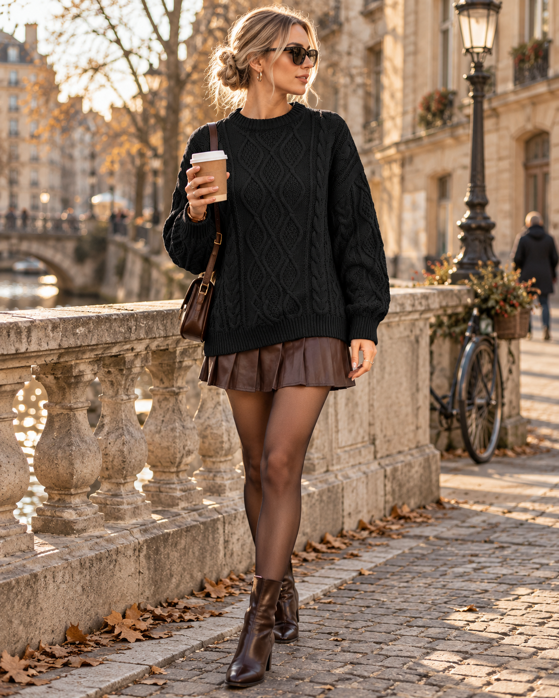 Juniper Pull Femme Oversize en Maille Torsadée – Pull Manches Longues à Motif Losange