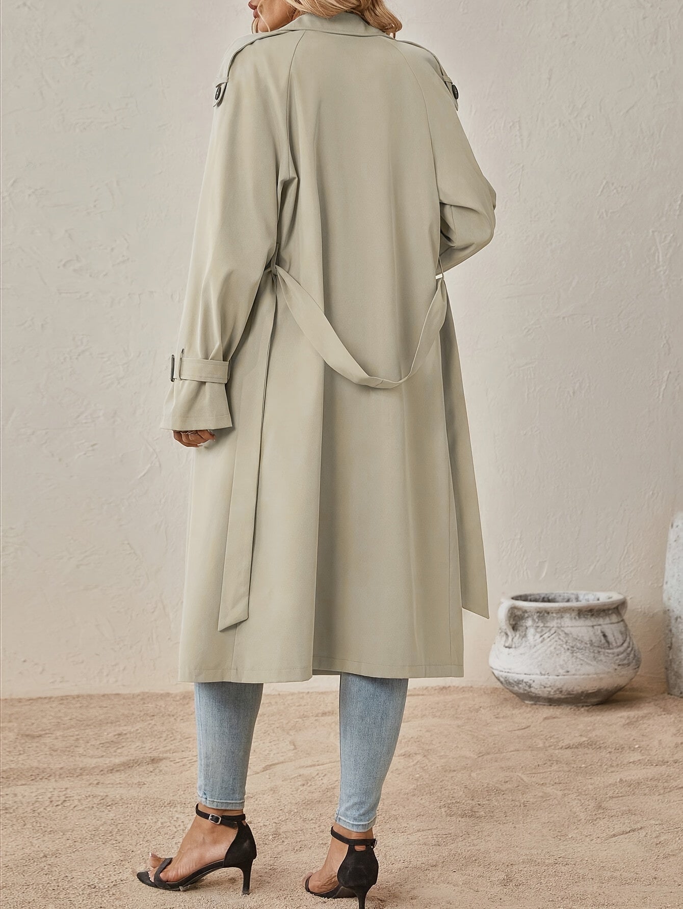Eshita Trench pour femme – Elegant lang frakke i bomuldsblanding med struktureret pasform og knaplukning