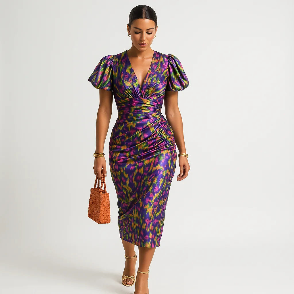 Carol Robe Imprimée Femme – Puffede Ærmer, Dristig & Chic Stil