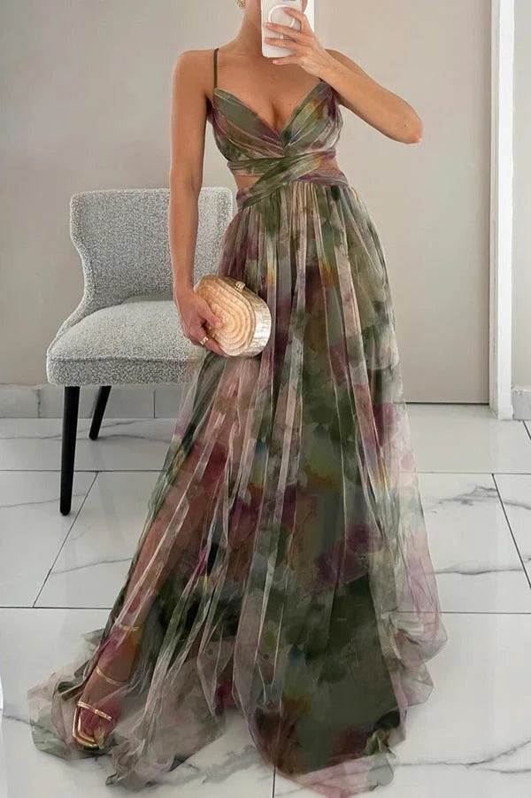 Bella Robe Longue Femme – Sommerliches Blumenkleid mit verstellbarem Verschluss & fließender Silhouette