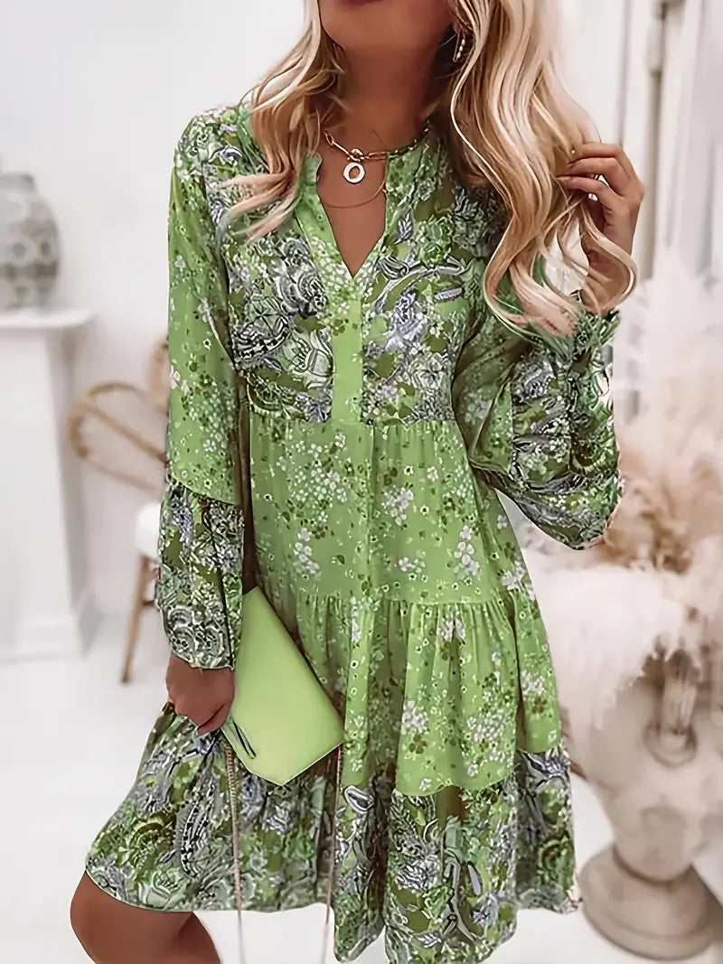 Vestido de Verão Íris para Mulher – Vestido Boémio com Estampa Floral, Folhos e Corte Arejado