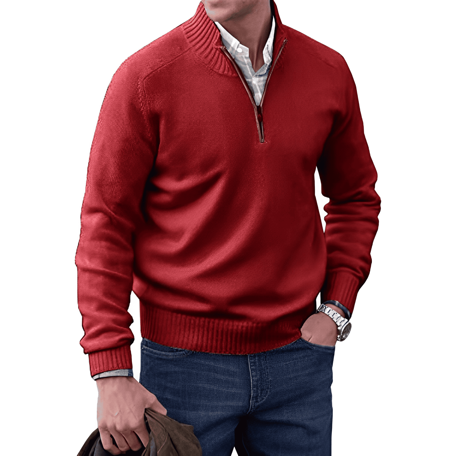 Maglione con cerniera in cashmere da uomo Adrian: maglia leggera e traspirante con elegante collo alto