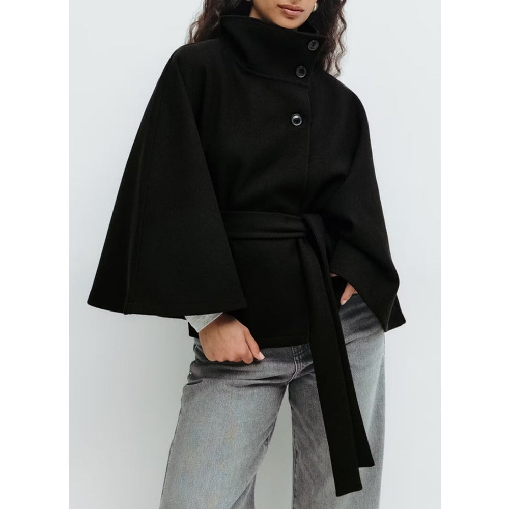 Charlotte Manteau Cape Femme – Col Haut & Ceinture Ajustable pour Eleganz und Winterwärme