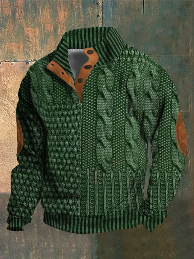 Ramon Pull à Torsades pour Homme – Pull Automne à Col Montant Boutonné en Maille Douce