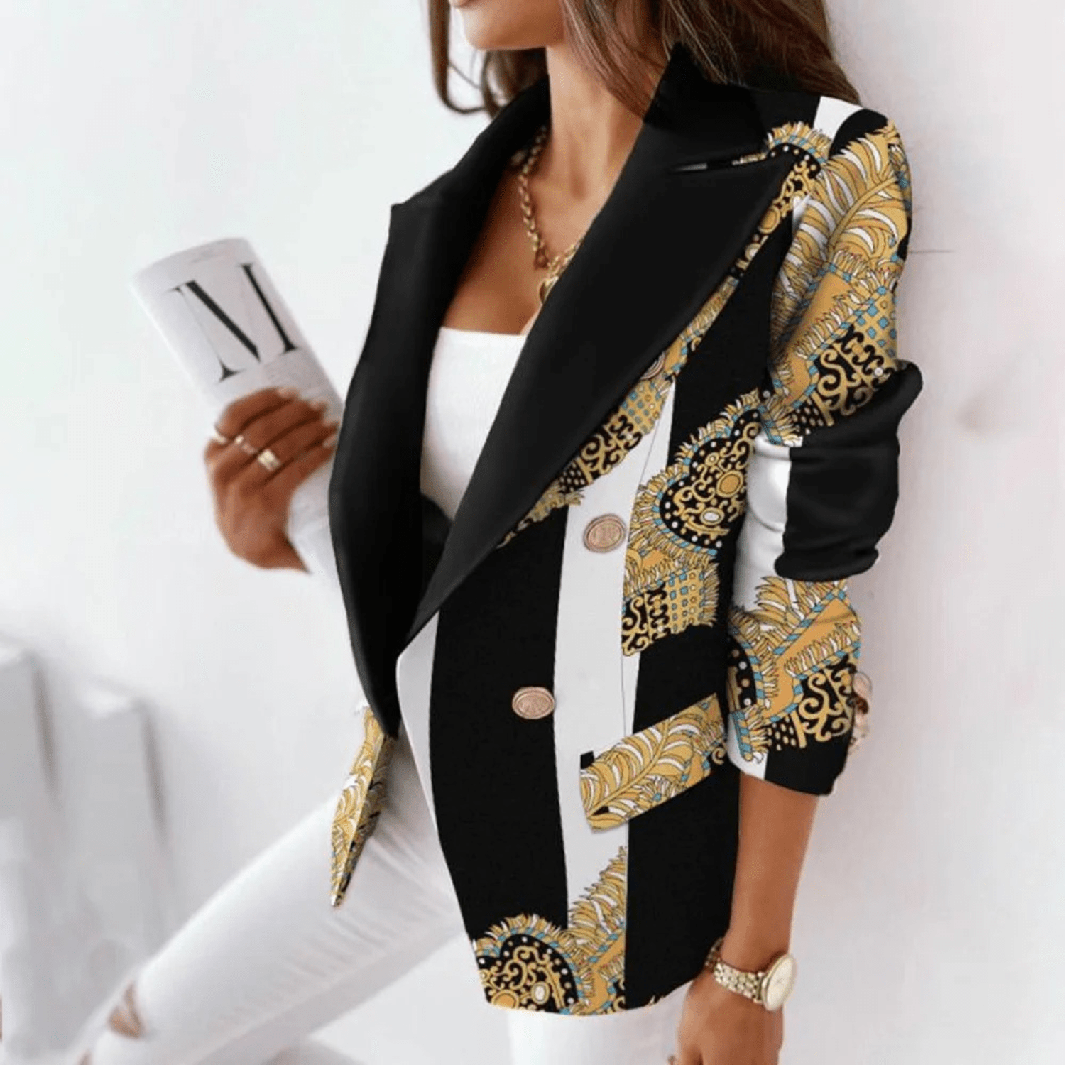 Marie Blazer Mulher – Casaco com gola de pala ajustado em tecido premium elegante
