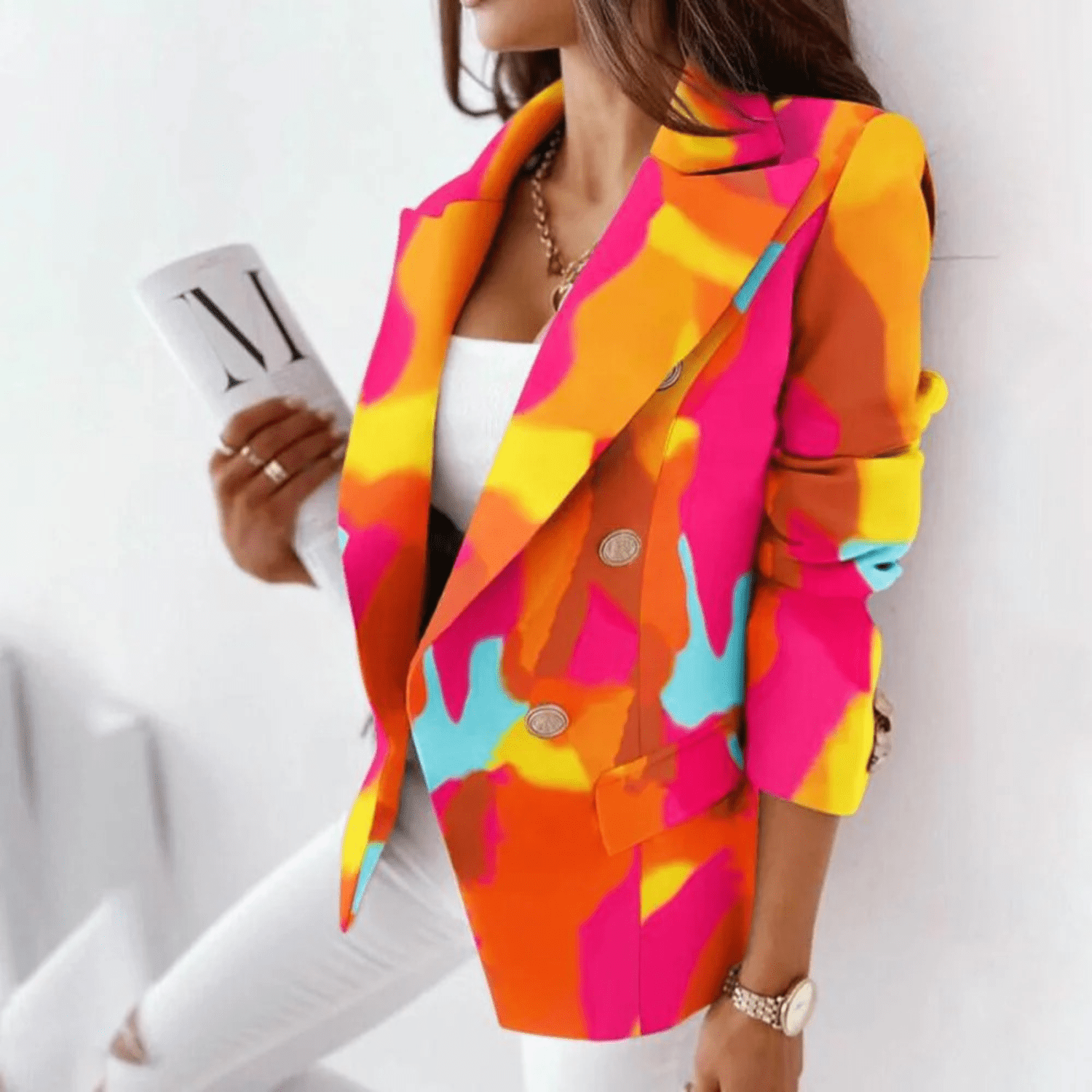 Marie Blazer Mulher – Casaco com gola de pala ajustado em tecido premium elegante