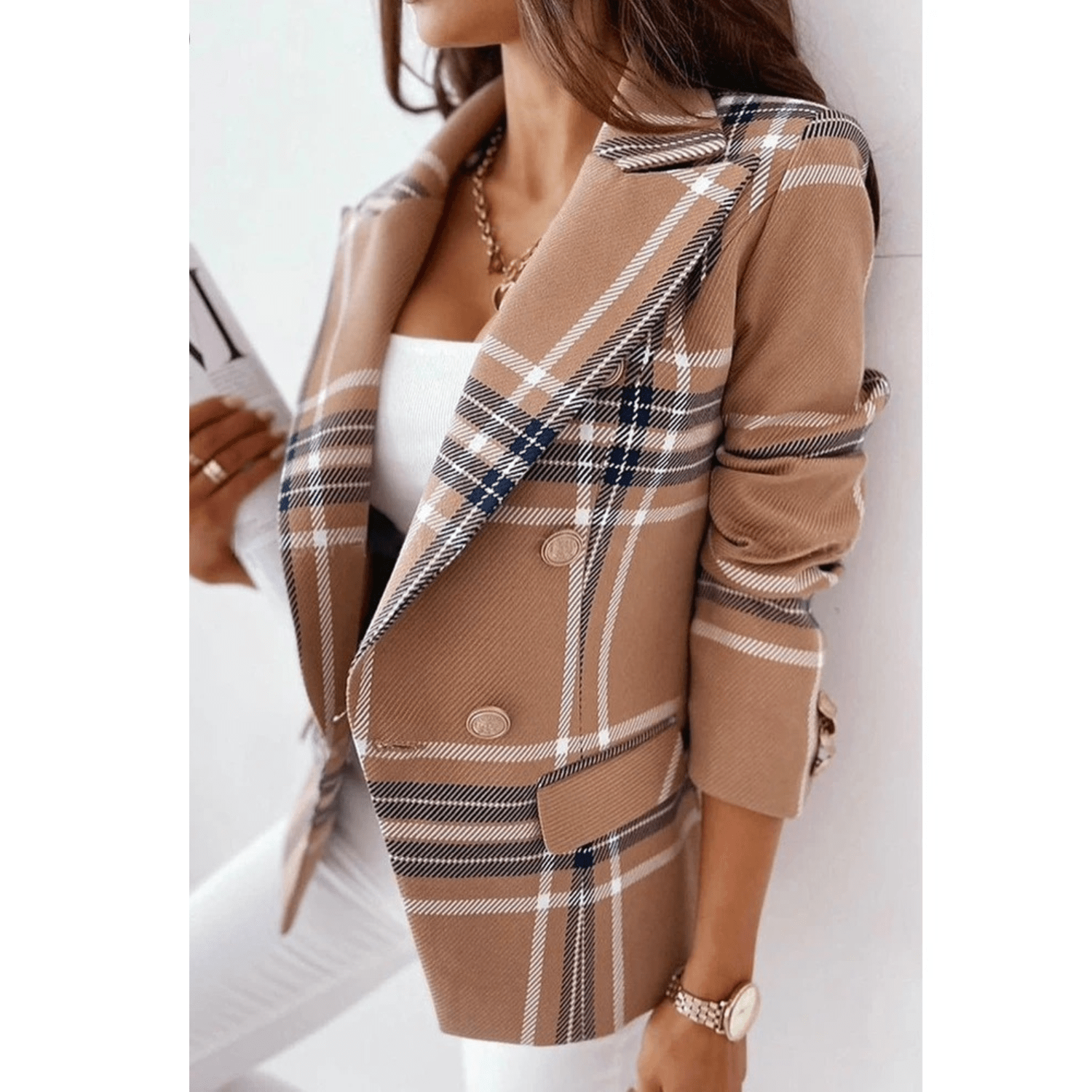 Marie Blazer Mulher – Casaco com gola de pala ajustado em tecido premium elegante