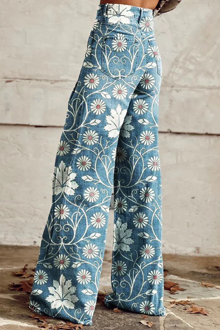Pantalon Alina Femme Style Boho Vintage – Pantalon larg aerisit cu imprimeuri boeme la modă