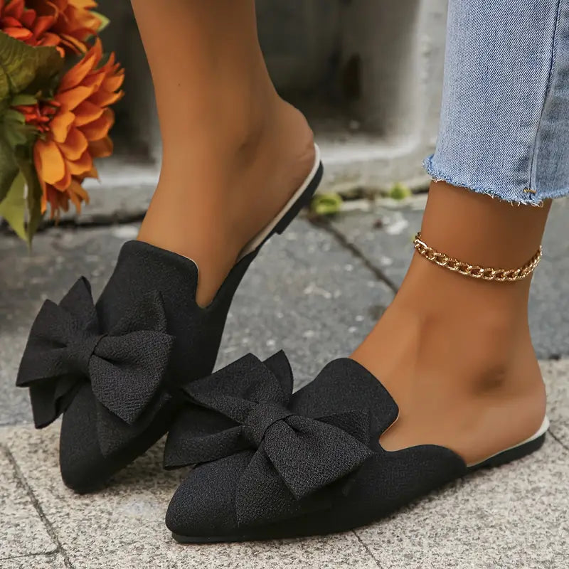 Mules Femme Dani – Elegant Flat Slippers with Pointed Toe and Bow for Daily Comfort