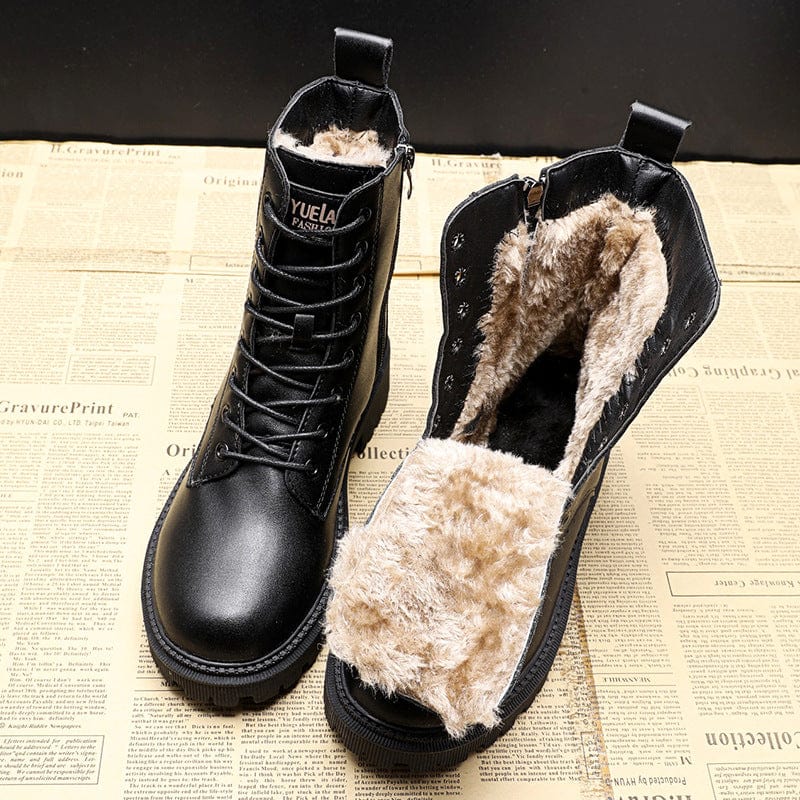 Daisy Bottes de Combat Femme – Chaudes Bottes Hiver à Lacets avec Doublure Fausse Fourrure