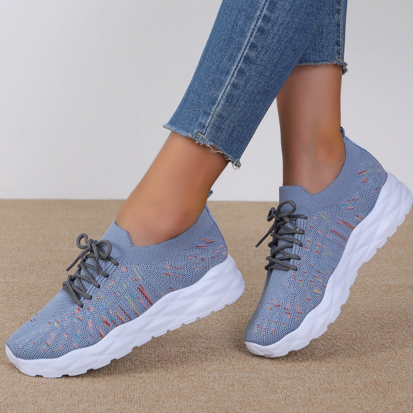 Naomi Ballerines Femme – Chaussures en Maille Ajourée avec Lacets & Semelle Plate