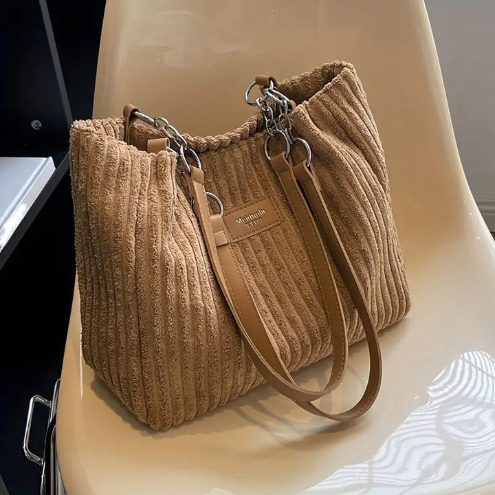 Amanda Sac Shopper Femme – Sac en Velours Côtelé Élégant avec Grand Espace & Bandoulière Réglable