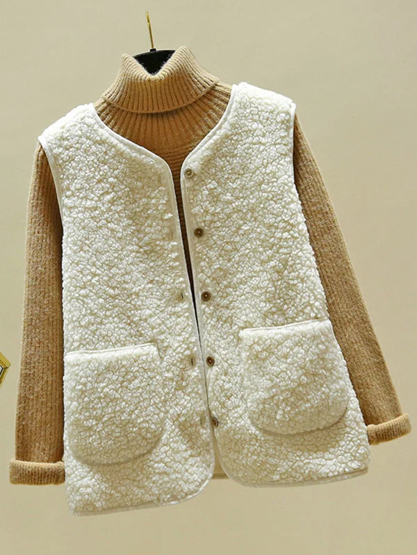 Nora Gilet Sans Manches Femme – Tissu Doux, Fermeture à Boutons & Style Polyvalent