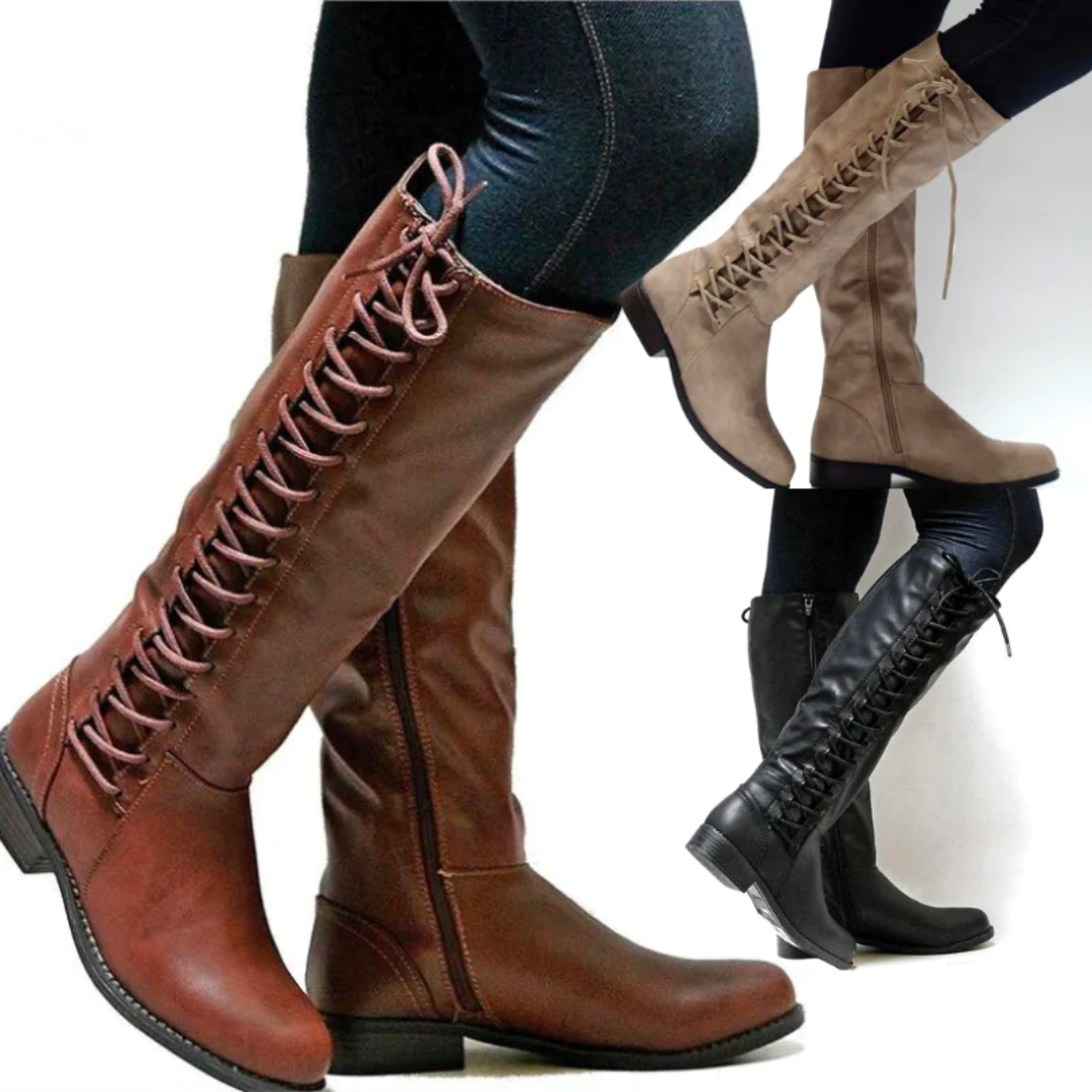 Avia Botas Altas Mujer en Cuero – Botas con Cordones Cómodas con Suela Antideslizante y Forro Caliente