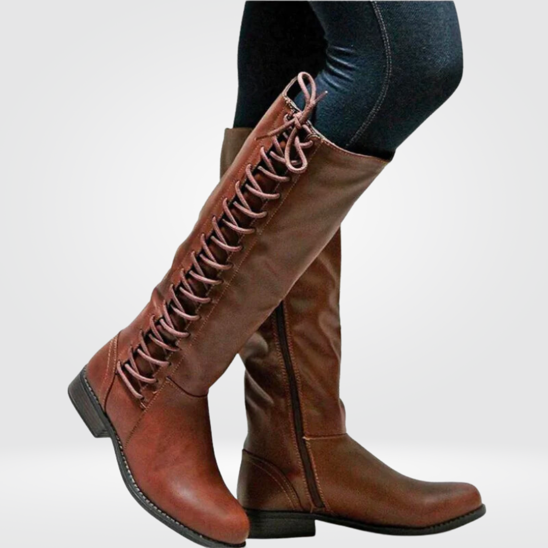 Avia Bottes Hautes Femme en Cuir – Bottes Lacées Confortables avec Semelle Antidérapante & Doublure Chaude