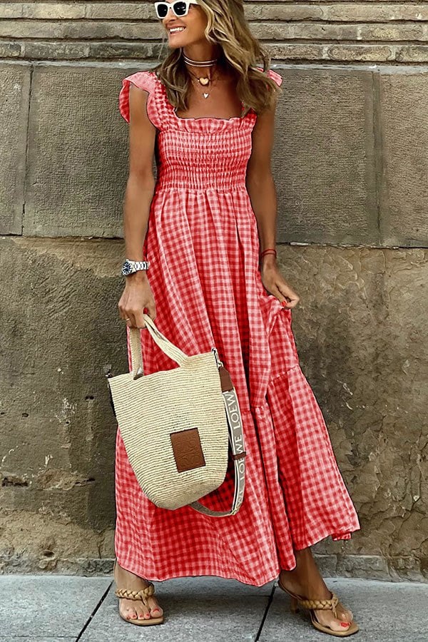 Rosie Long Dress Woman – Elegant Checkered Dress for Work & the Weekend