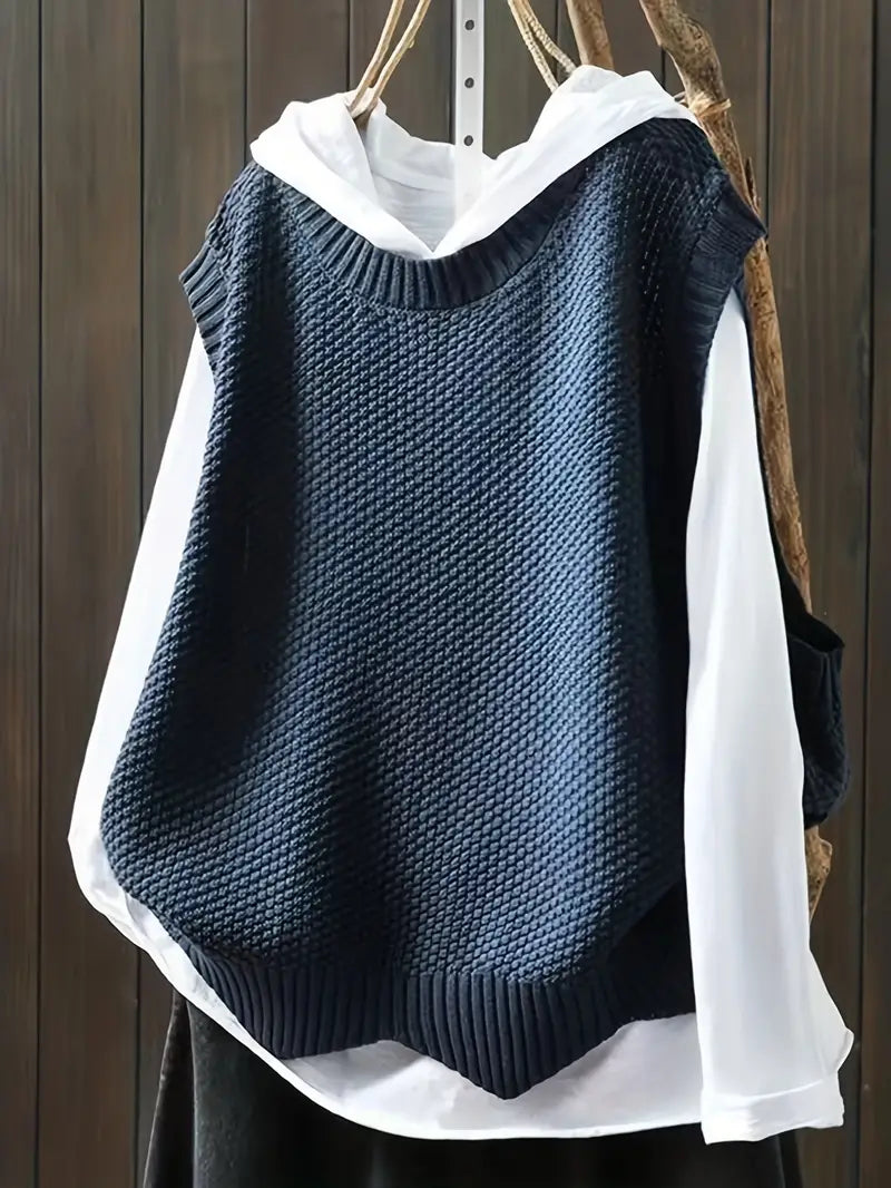 Damski sweter bez rękawów Vanya – wygodny, prosty krój i klasyczny okrągły dekolt