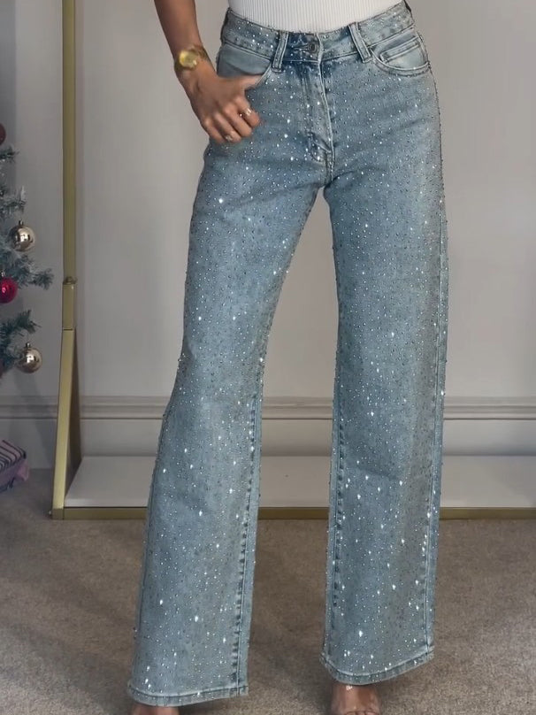 Rachel Jean Taille Haute Scintillant pour Femme – Coupe Flatteuse avec Détails Brillants & Style Moderne