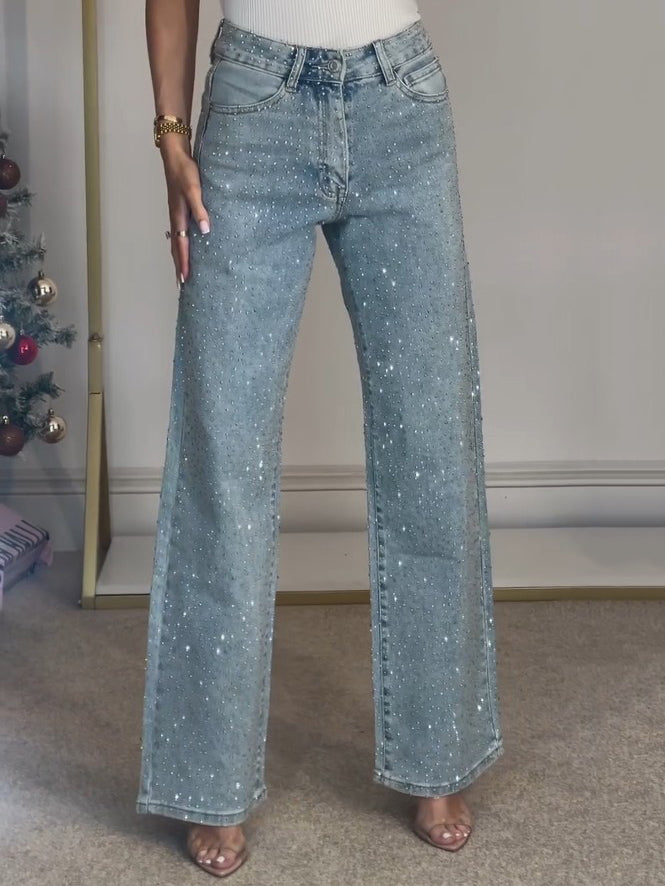 Rachel Jean Taille Haute Scintillant pour Femme – Coupe Flatteuse avec Détails Brillants & Style Moderne