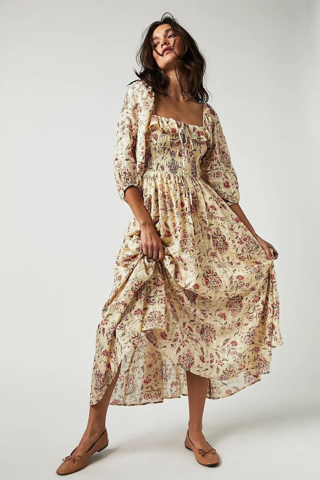 Quinn Robe Midi Woman – Cotton Dress with Flowers with Romantic Bohemian Style & Flattering Cut