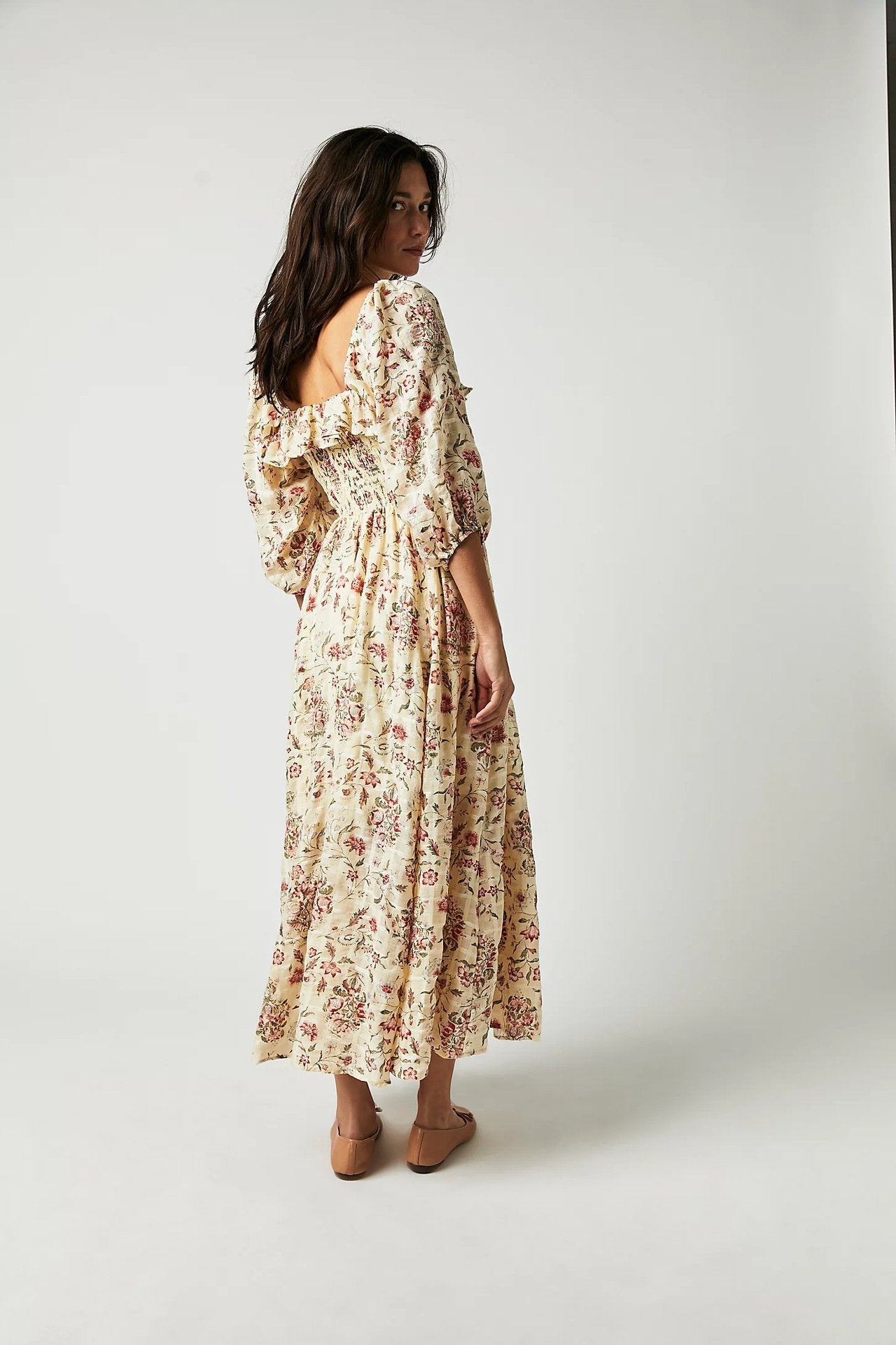 Quinn Robe Midi Woman – Cotton Dress with Flowers with Romantic Bohemian Style & Flattering Cut