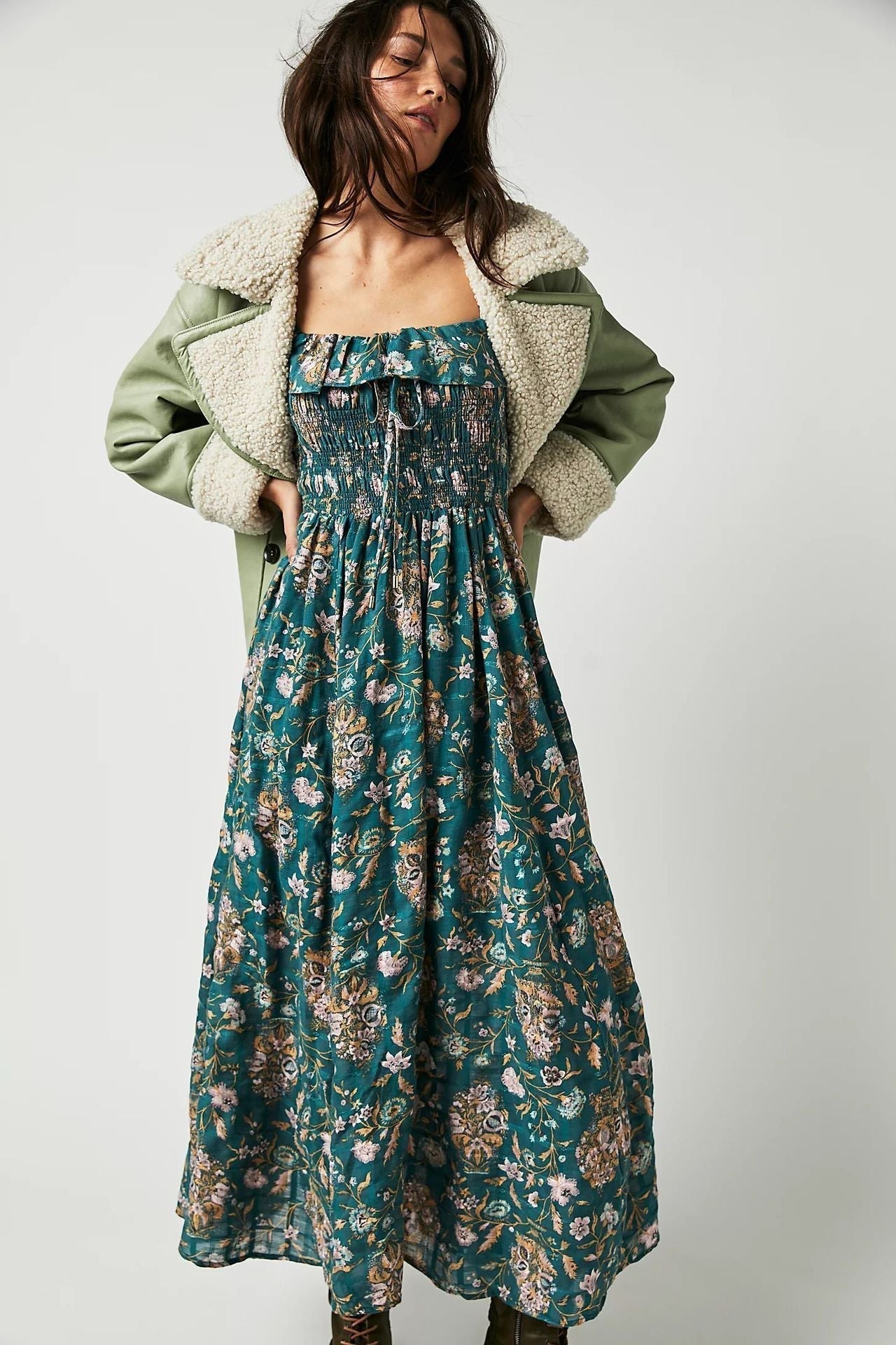 Quinn Robe Midi Woman – Cotton Dress with Flowers with Romantic Bohemian Style & Flattering Cut