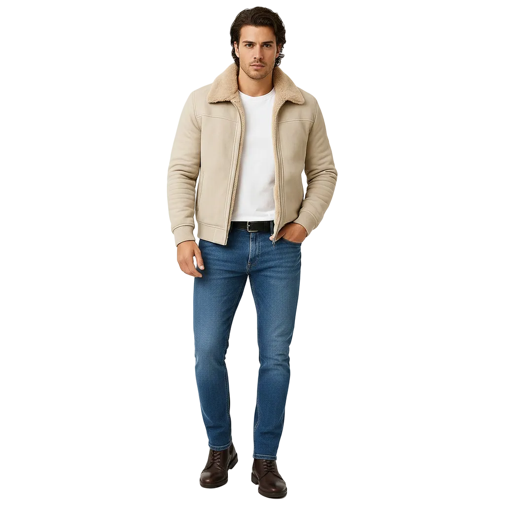 Michael Veste Herre med Pelskrave – Elegant Lynlåset Frakke med Slank Pasform i Moderne Stil