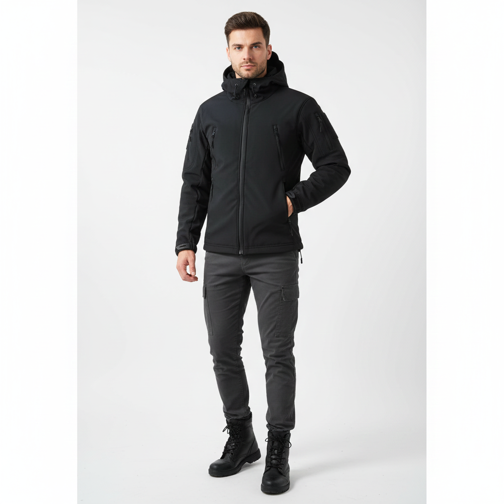 Lusian Kurtka Softshell Męska – Kurtka z Regulowanym Kapturem, Zamkiem Błyskawicznym i Kieszeniami