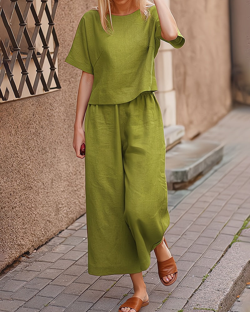 Fiore Ensemble Femme – Set Estival 2 Pièces Léger & Élégant pour Été Décontracté
