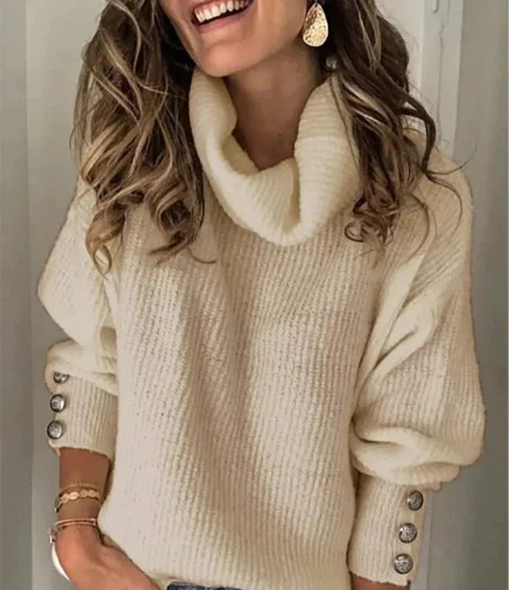 Emma Pull à Col Roulé pour Femme – Pull Élégant avec Détails de Boutons & Coupe Confortable