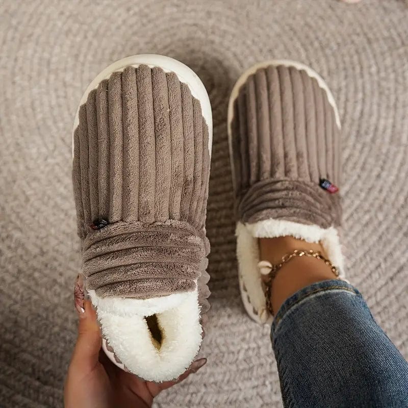Lily Femme Chaussons – Pantoufles en Velours Côtelé avec Doublure Fourrure & Semelle Antidérapante