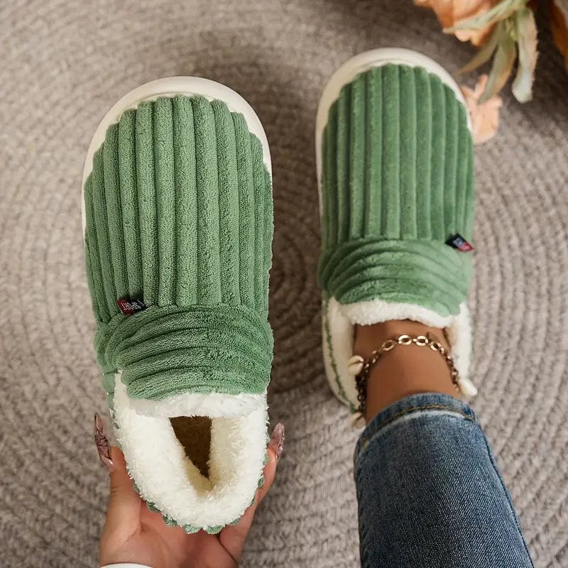 Lily Femme Chaussons – Pantoufles en Velours Côtelé avec Doublure Fourrure & Semelle Antidérapante