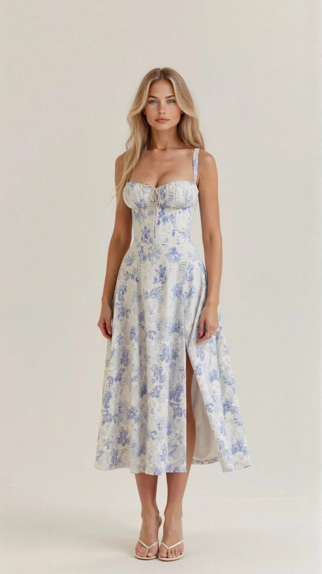 Isabella Lange Damesjurk – Bustierjurk met Vetersluiting aan de Rug, Hartvormige Halslijn & Gespleten Rok met Zakjes