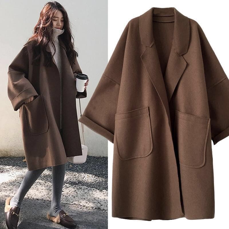Megan Manteau Long Oversize Femme – Frakke i uld med bælte & dobbeltradet elegant knaplukning