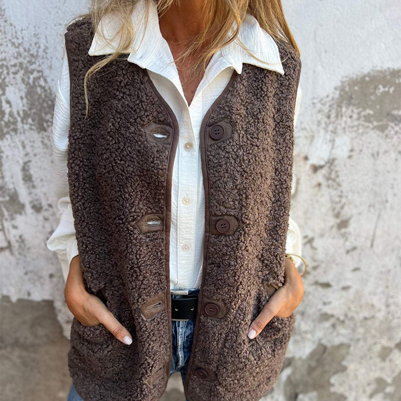 Julietta Gilet Femme en Maille – Gilet Sans Manches à Boutons avec Tissu Doux et Poches Pratiques