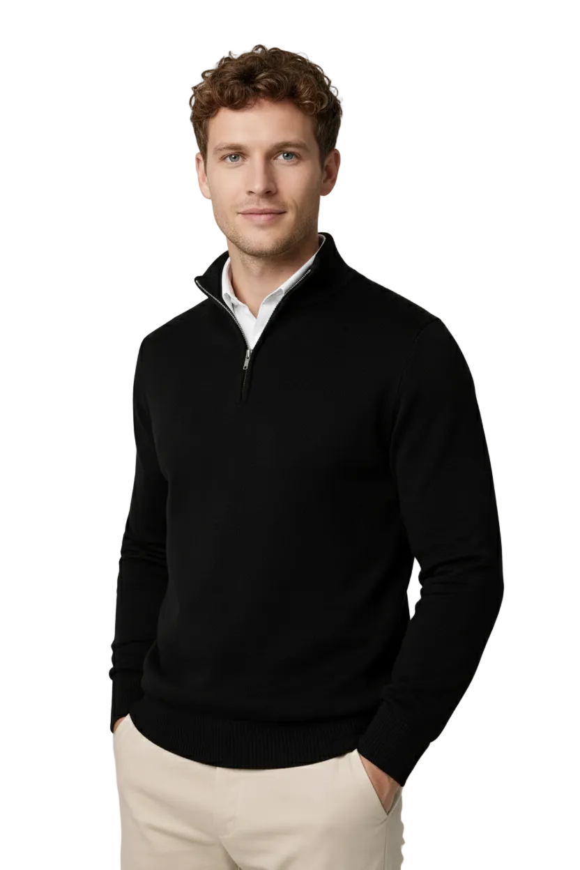 Killian Herre Trøje med Halv Lynlås – Høj Krave, Blødt Strik & Smart-Casual Stil